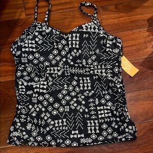 Kona Sol White and Blue Tankini Bikini Top 16W new